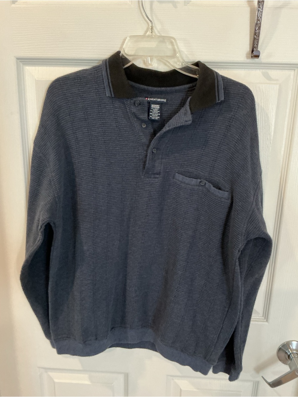 Men’s Navy Crewneck Sweater with Black Collar